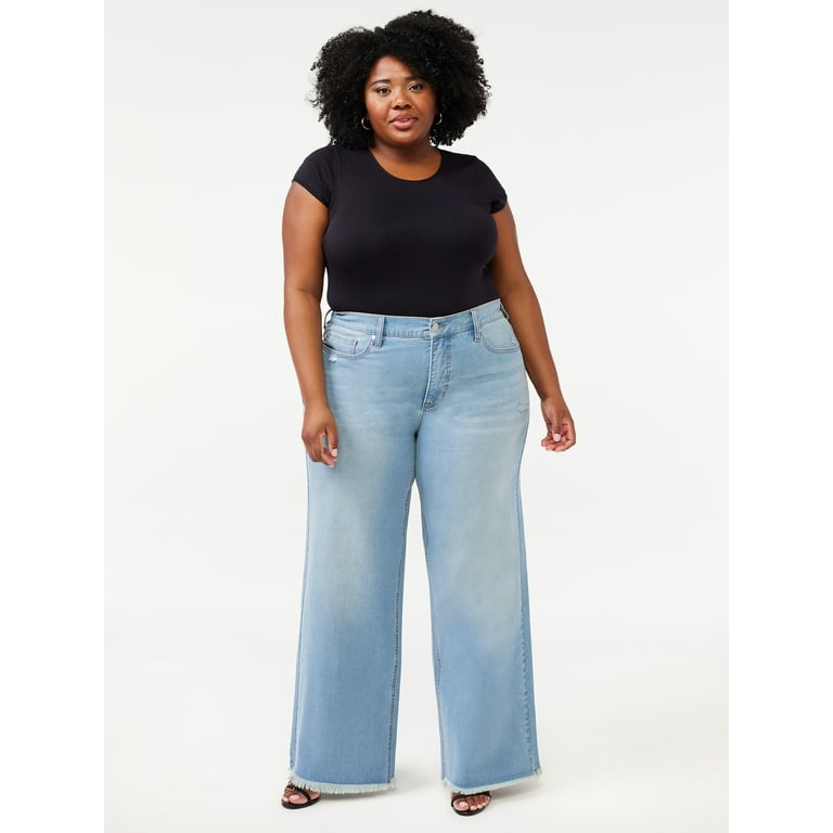 MSRP $99 Nina Parker Trendy Plus Size High-Waist Wide-Leg Jeans Blue Size  16W