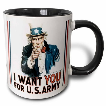 Vintage Uncle Sam - 3dRose Vintage Uncle Sam I want you for the Army - Two Tone Black Mug, 11-ounce