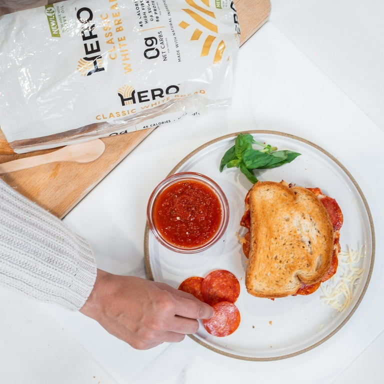 Hero 0g Net Carb Classic White Bread, 45 Calories Per Slice, High
