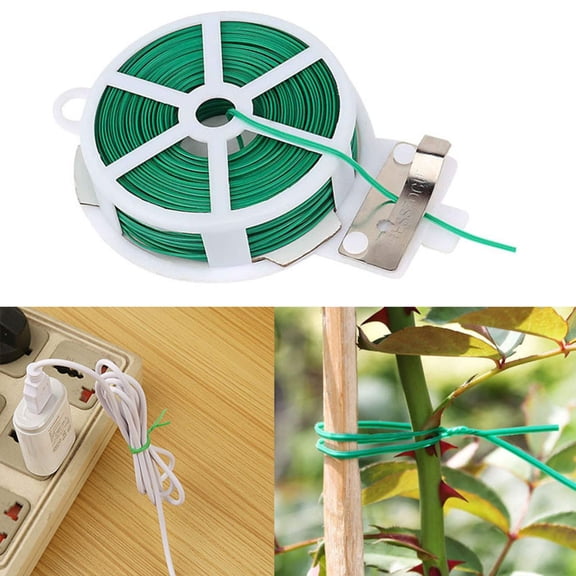 CHENjy Garden Twist Ties, 20m Green Plastic Coated Plant Wire with Cutter, Reusable Plant Ties for Climbing Plants and Gardening Support, 1 Roll