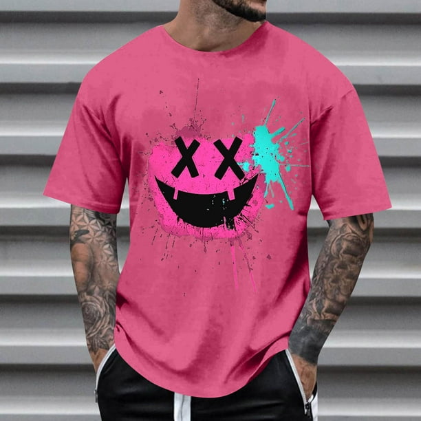 Blusas y camisas de manga corta con cuello redondo para hombre, blusas casuales de verano a la moda con cuello redondo y estampado para hombre.