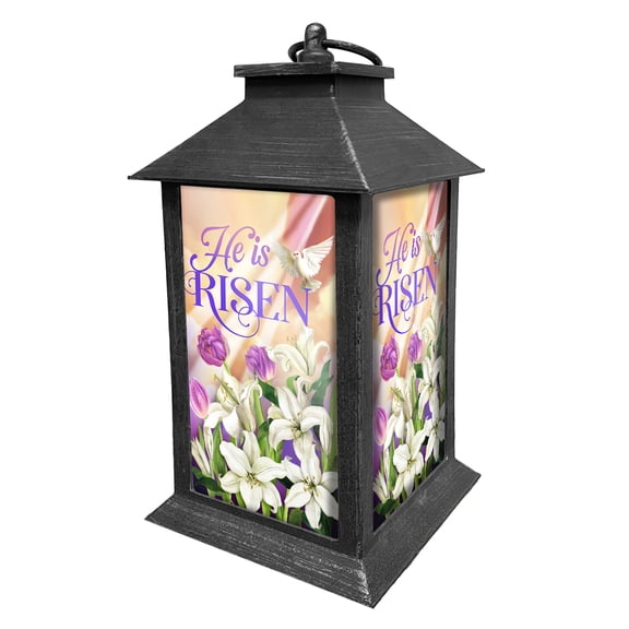 Briarwood Lane Easter Lantern 13.5" x 5.5" x 5.5" He Is Risen Lilies For Easter Lantern