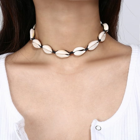 Women Shell Choker Necklace Rope Chain Choker Boho Style Jewelry black