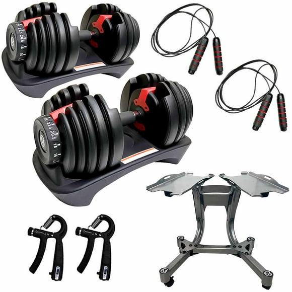 MotionGrey Adjustable Dumbbells 5-52.5 LB with High Strength Hand Grip & Converter - Dumbell Stand, Jumping Ropse and Anti-Slip Metal Hand Equipment