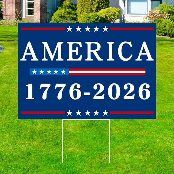 YIBAGA  USA 250th Anniversary Yard Sign with Stakes Patriotic Blue 1776 2026 Yard Stakes Garden Decorations Outdoor