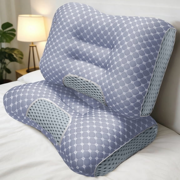 Pillows for sleeping Cervical Neck Pillow for Neck Pain Relief Ergonomic Orthopedic Pillows for Neck Pain Cervical Neck Pillow for Side Back Stomach Sleepers（Blue 2psc）