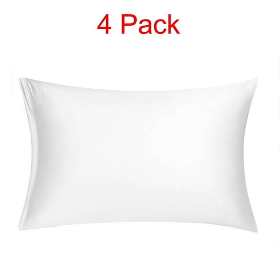 PiccoCasa 4Pcs  Silky Satin Pillowcases Zippered Pillow Covers Queen White 21"x31"
