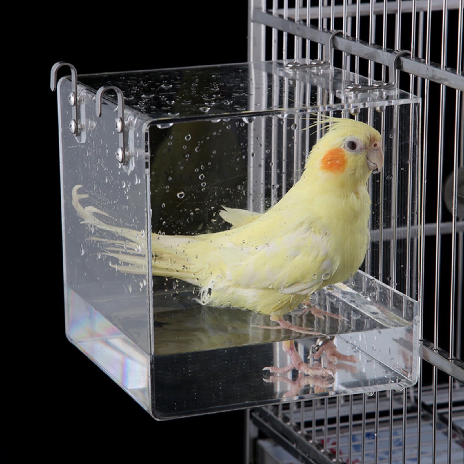 QBLEEV Bird Baths Tub with MirrorFor Cage Parrot Birdbath Shower Accessories Bird Cage Hanging Bath Bathing Box for Small Birds Parrots 
