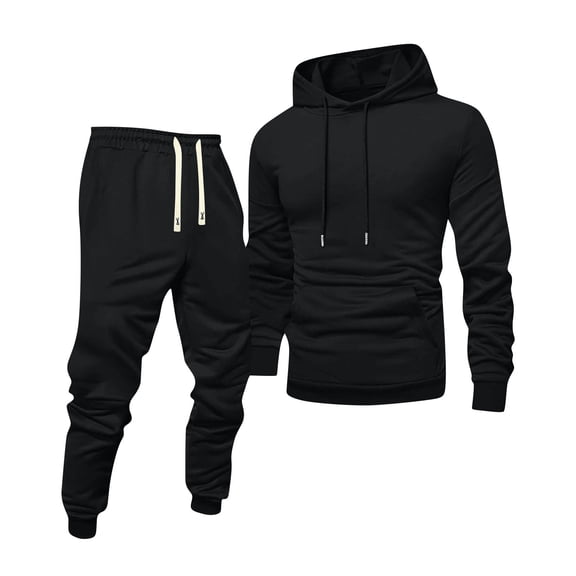 Resicozy Mens 2 Piece Tracksuit Fleece Hooded Sweatshirt Sweatpants Set Casual Athletic Sweatsuits Black L