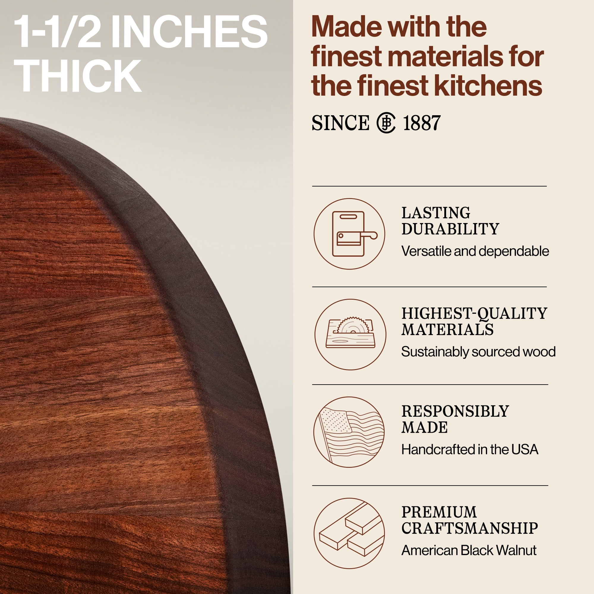 John Boos R-Board Reversible Wood Cutting Board, 18" x 18" x 1 1/2", Walnut