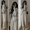 thumbnail image 6 of 2 Pcs/Set Women Coat Pants Suit Hooded Zip-up Long Sleeve Thick Plush Lining Jacket Drawstring Elastic Waist Wide Leg Pockets Trousers Winter Sportwear Tracksuit, 6 of 8