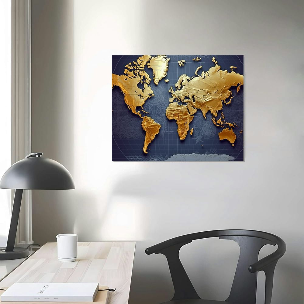 Awypu World Map Wall Art for Living Room, PIY Old Nautical Canvas Prints Decor, Retro Painting Home Decorations (Large, 1" Thick Frame, Waterproof Artwork, Bracket Mounted Ready to Hang)
