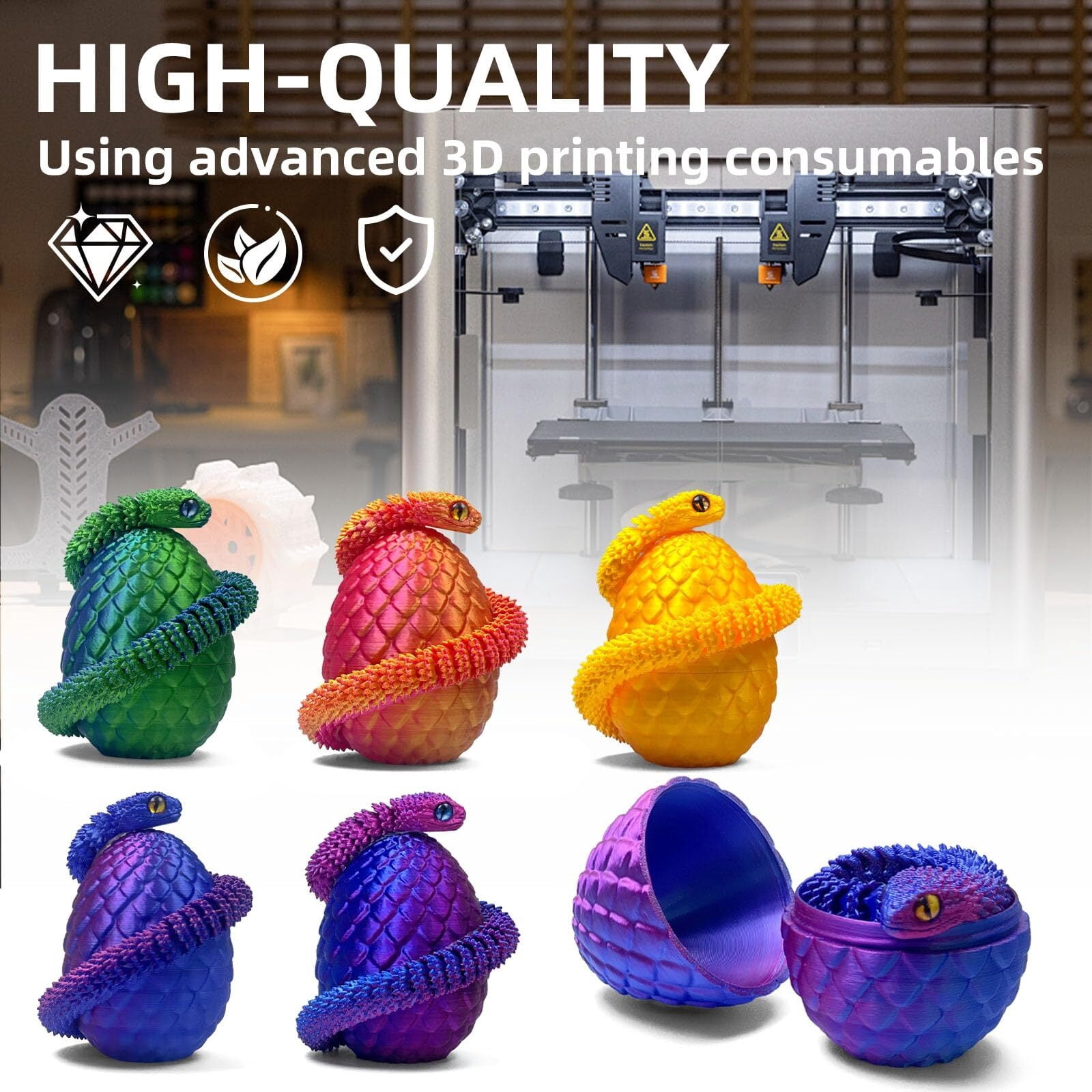 5 Pieces 3D Printed Snake Egg Set Movable Snake Easter Egg Easter Gift Mystery Snake Egg Fidget