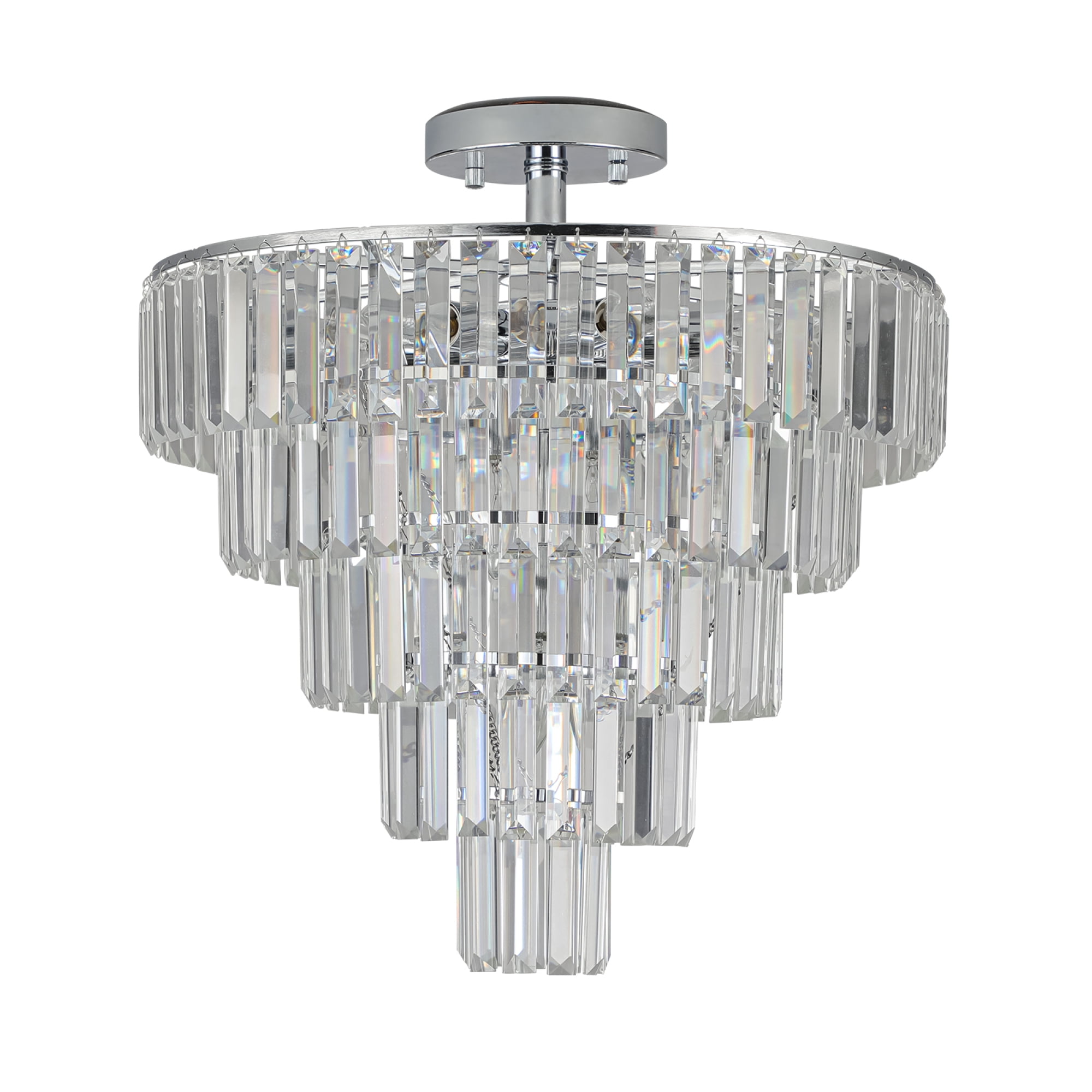 Jopath 20" 5-Tier Round Crystal Chandelier Ceiling Light, Modern Luxury 10-Light Flush Mount Light Fixture, Elegant Home Lighting for Living Room, Dining Room, Bedroom Silver (No Bulbs)