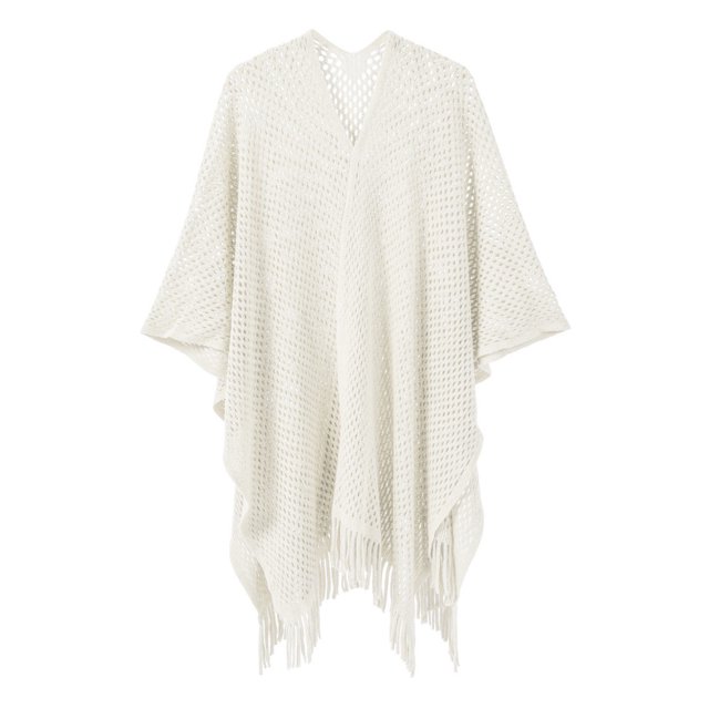 Chal de moda para mujer con borlas lisas y tejido calado.