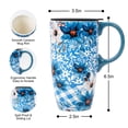 thumbnail image 2 of Topadorn 17oz Blue Floral Ceramic Travel Mug with Lid & Handle, Watercolor Flower Coffee Cup with Gift Box, Microwave & Dishwasher Safe, 2 of 10