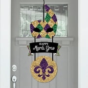 Big Dot of Happiness Mardi Gras - Hanging Porch Masquerade Party Outdoor Decorations - Front Door Decor - 3 Piece Sign