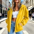 thumbnail image 5 of Rggeeun Women'S Sweatshirt Hoodie Solid Color Long Sleeve Snap & Zip Up Hooded Adjustable Drawstring Side Pockets Thickened Fall Winter Beach Lounging Leisure Tops,Yellow,M, 5 of 6
