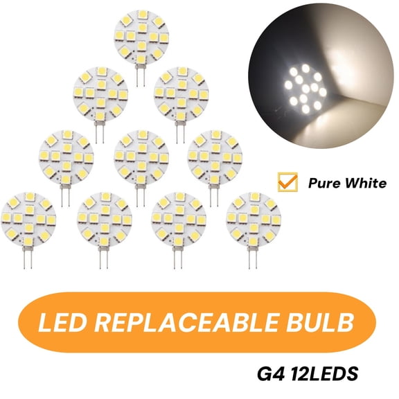 Dream Lighting LED G4 Bulb, 12V Bi-Pin, 20W Halogen Replacement, Dimmable Pure White, for RV Car Camper Dome Light, Under Cabinet, 10-Pack