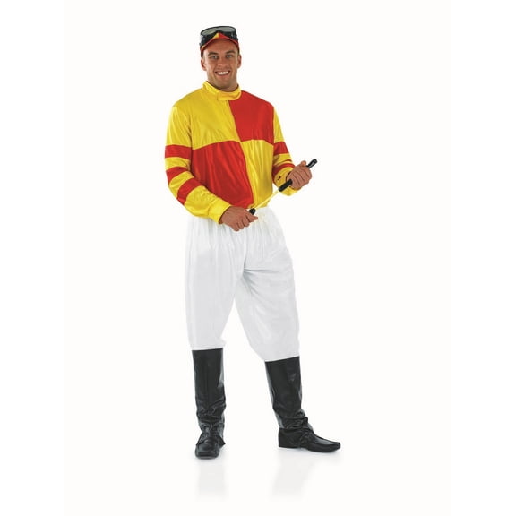 Fun Shack Mens Red & Yellow Jockey Costume Adult Horse Racing Rider Fancy Dress Halloween Red XL