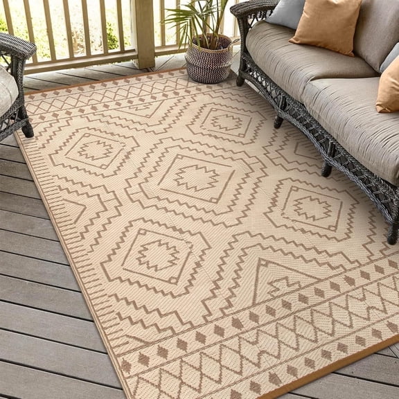 RUG ROBOT 5'x8' Waterproof Outdoor Rug, Reversible Plastic Straw Outside Carpet for Backyard, Patio, Moroccan Indoor Outdoor Rug for Camping, Garden, Balcony, Camping & RV, Brown