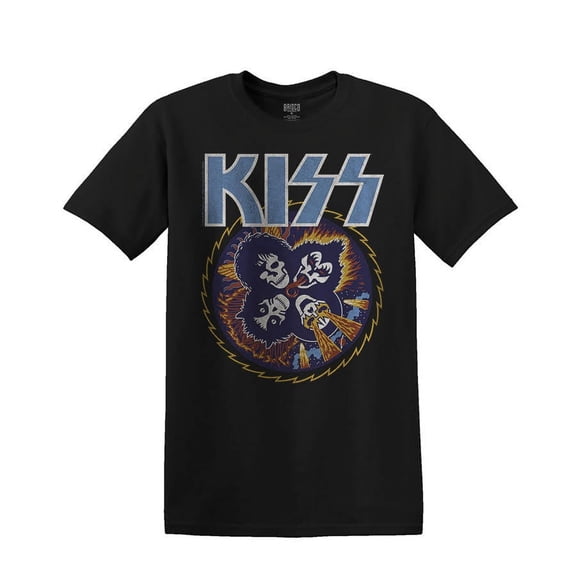 KISS Men's T-Shirt Skull Circle Distressed Print Tee (Medium, Black)