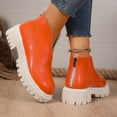 thumbnail image 4 of Platform Ankle Booties for Women 2025 Fashion Casual Leather Cut Out Chunky Slip on Short Boots Back Zipper, 4 of 7