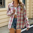 thumbnail image 2 of Womens Flannel Tops Blouses Shacket Long Sleeve Button Down Ladies Casual Blouse,Pink,m, 2 of 8