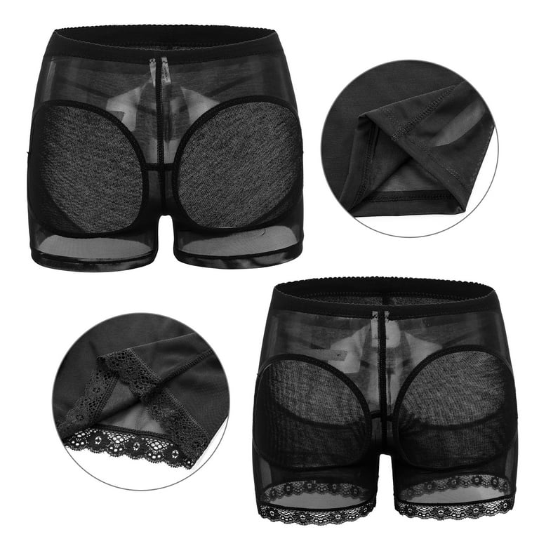 Women's Butt Lifter Lace Boy Shorts Body Shaper Enhancer Panties, Black, S