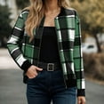 thumbnail image 5 of GEWSEY Flannel Jacket Women Stand Collar Long Sleeve Zip up Plaid Shackets Casual Warm Bomber Jackets Coats Fall Outfits (Green, XXL), 5 of 6