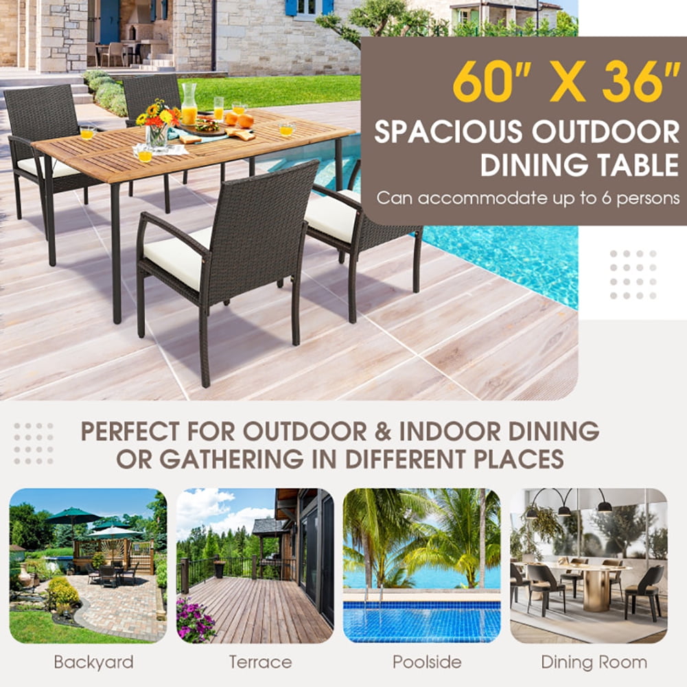 Aimee Lii Patio Acacia Wood Dining Table with Umbrella Hole and Metal Legs, Outdoor Patio Furniture