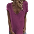 thumbnail image 2 of ZenCart Women T-shirt Round Neck Short Sleeve Patch Pocket Tee Shirt Solid Color Loose Fit Thin Pullover Tops Daily Wear, 2 of 8
