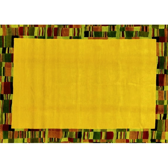 Ahgly Company Machine Washable Indoor Rectangle Abstract Yellow Modern Area Rugs, 7' x 9'