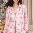 thumbnail image 3 of Women Christmas Pajamas Set Long Sleeve Button Down Shirts Tops and Pants Sets Fall Winter Xmas Holiday Pj Sleepwear Loungewear, 3 of 7