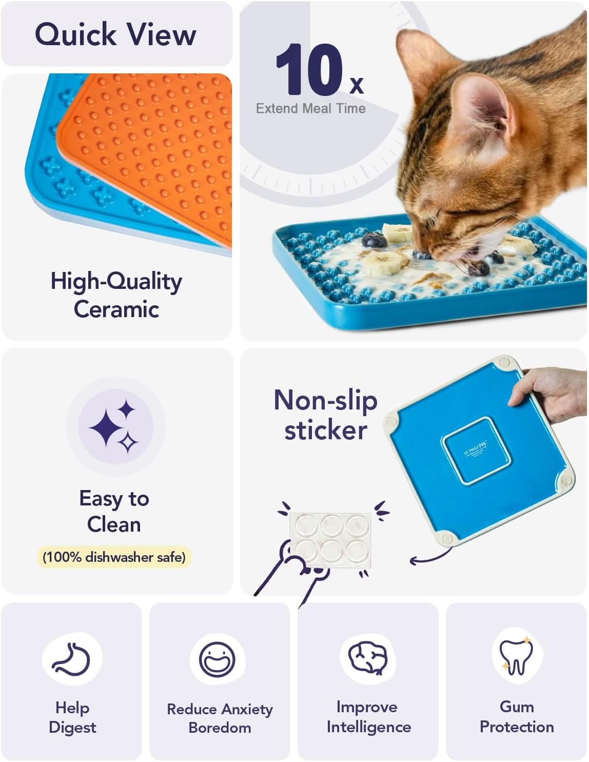 Slow Feeder Dog Bowl, 7.5 Inch Lick Mat for Medium and Large Breed, Anxiety Relief Licking Mat, Puzzle Feeder for Peanut Butter, Treats, Pet Enrichment Toys, Set of 2, Blue and Orange