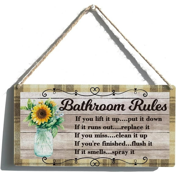 Zomyto Bathroom Rules Sign Gift Farmhouse Clean it Up Wooden Hanging Sign Plaque Retro Wall Art Decor 12 x 6 Inches