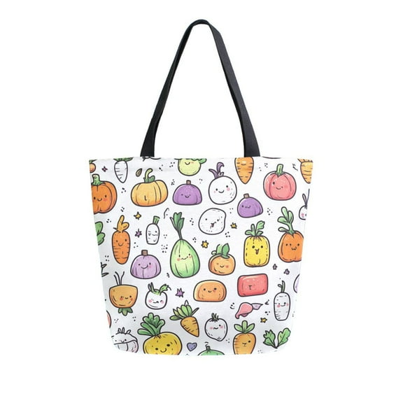 FORMRS Womens Canvas Tote Bag with Zipper Inner Pocket Shoulder Handbag, Cute Vegetables
