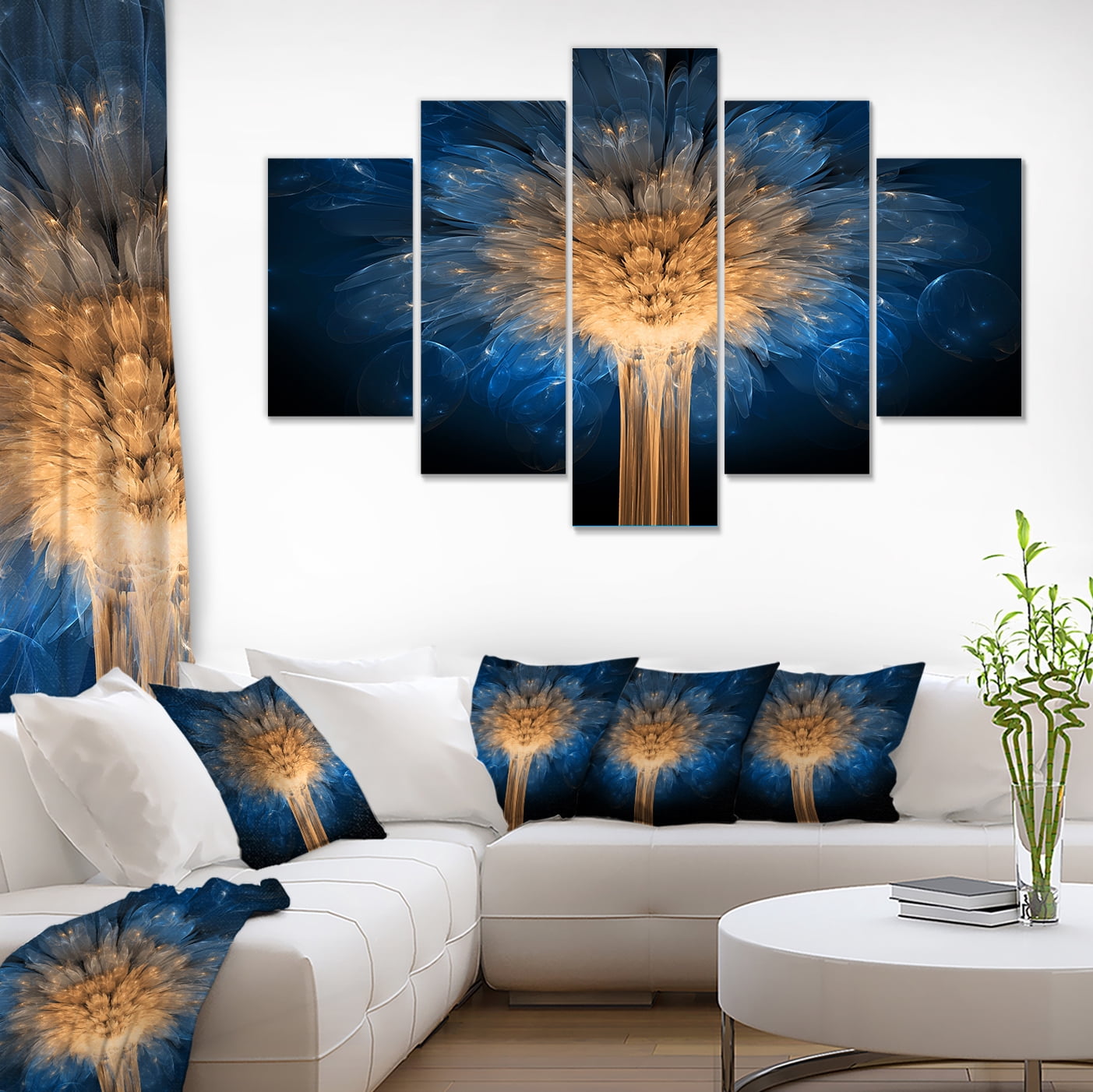Designart 'Fractal 3D Blue Dragon Flower ' Contemporary Canvas Art Print