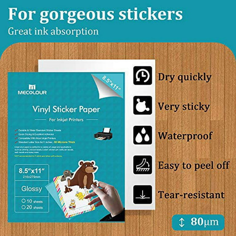  HTVRONT Printable Vinyl Sticker Paper - 55 Sheets Glossy  Sticker Paper for Inkjet Printer & Laser Printer, Waterproof Sticker Paper  Dries Quickly & Tear Resistant,8.5x11 : Office Products