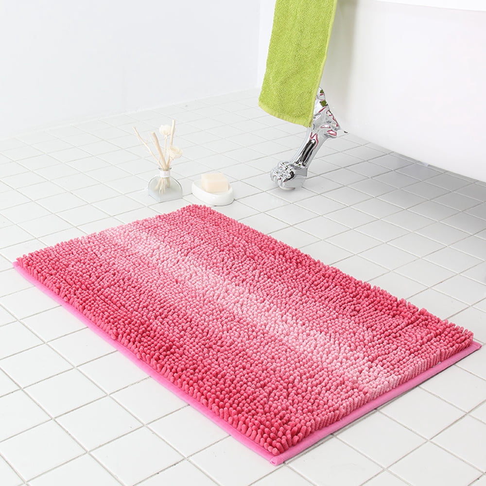 Soft Bathroom Rug 32" x 20" Non-Slip Absorbent Water Pink Chenille Furry Bath Mats Rugs for Bathtub Shower Room