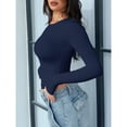thumbnail image 6 of Women’s Long Sleeve Ruched Crew Neck Slim Fit T-Shirt – Casual Elegant Fitted Top for Daily Wear Layering, 6 of 6