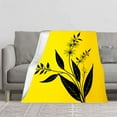 thumbnail image 2 of Stylish Floral Design Flannel Blanket - Soft Cozy and Warm for Sofa Travel Bed and Chair - Elegant Black Flowers on Bright Yellow, 2 of 7