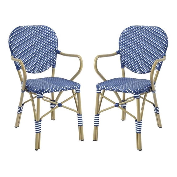 Furniture of America Hamner French Aluminum Patio Armchair in Blue (Set of 2)