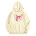 thumbnail image 3 of Girls Hooded Sweatshirt With Bow Printed Crew Neck Long Sleeve Casual Top For Big & Little 2025 2026 Fall Winter Clothes - Beige,2-3 Years, 3 of 5