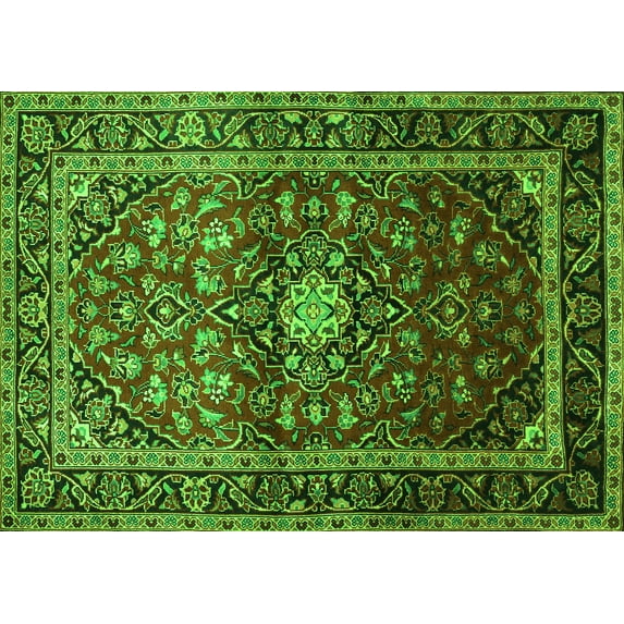Ahgly Company Indoor Rectangle Medallion Green Traditional Area Rugs, 2' x 5'