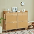 thumbnail image 6 of Historyli Large Rattan Shoe Cabinet Storage,Shoe Cabinet Freestanding Organizer with Wood Legs and 4 Flip Drawers & 2 Drawers for Entryway Hallway,Wood color, 6 of 7