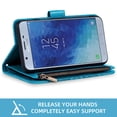thumbnail image 4 of Compatible with Samsung Galaxy J7 Star J 7 Crown 7J Refine 2018 Wallet Phone Case and Tempered Glass Screen Protector Flower Faux Leather Flip Credit Card Holder Stand Zipper Cell Cover for Blue, 4 of 9