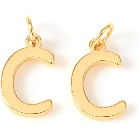1 Pcs Real 18K Gold Plated Brass Letter Charms Pendants with Jump Rings Letter.C Pendants Jewel for Women Birthday Festival Elegant Gifts DIY Personalized Jewelry C: 10x6x1mm Hole: 2.5mm