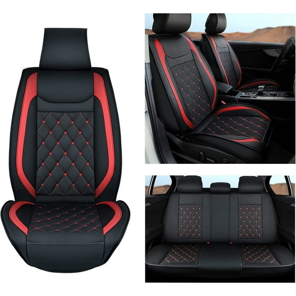 Nilight 5 Car Seat Covers Waterproof Faux Leather Cushions Anti-Slip Universal Fit for 5 Passenger Cars Hyundai Kia Civic Corolla Honda Accord Camry CR-V Fusion SUV Truck, Black Red