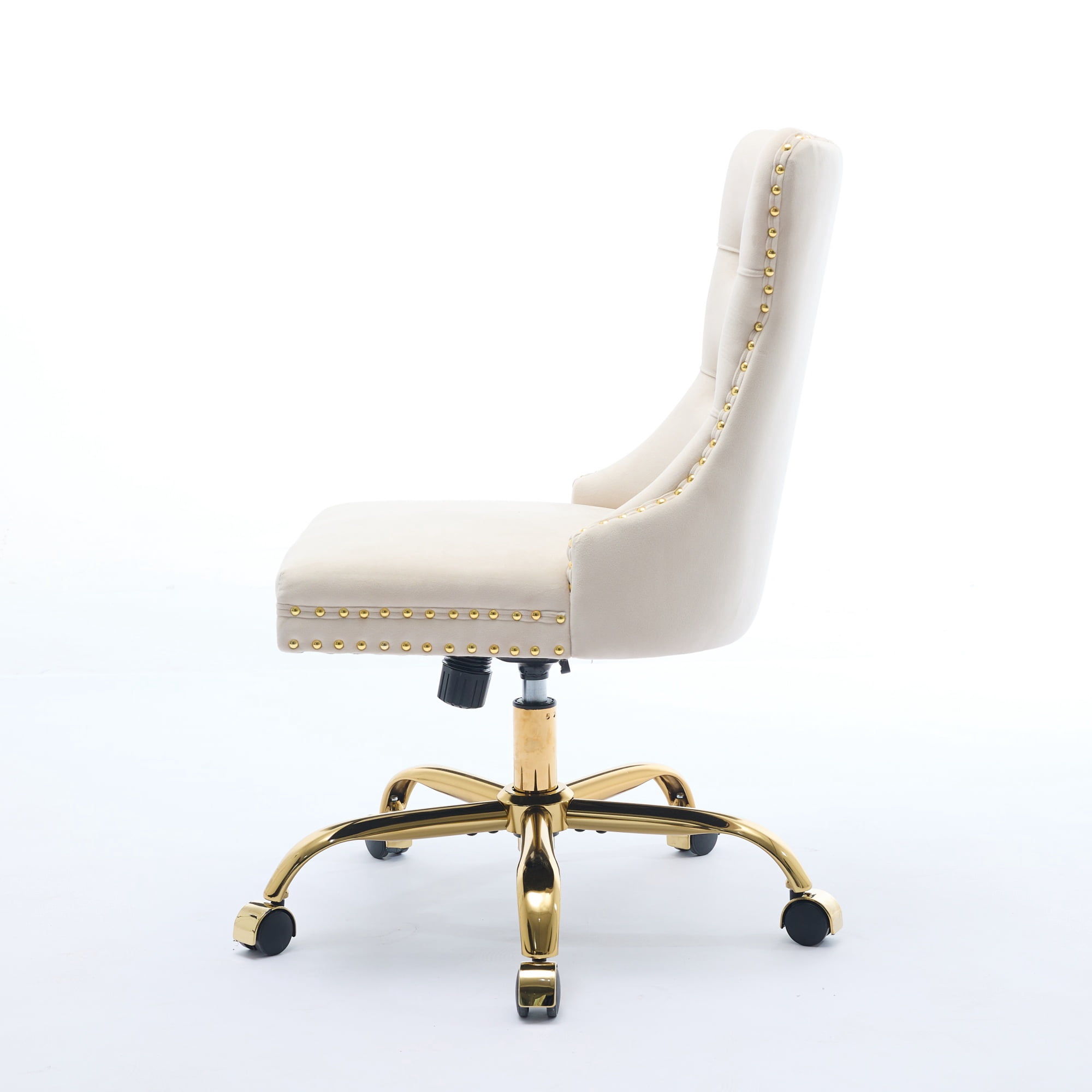 Furniture Office Chair, Modern Velvet Upholstered Tufted Button Home Office Chair with Golden Metal Base,Adjustable Desk Chair Swivel Office Chair (Beige)